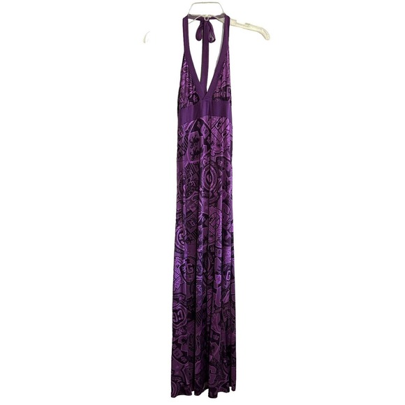 COOGI Dresses & Skirts - Coogi Women’s Purple Halter All Over Graphic Logo Print Maxi Dress Size Small